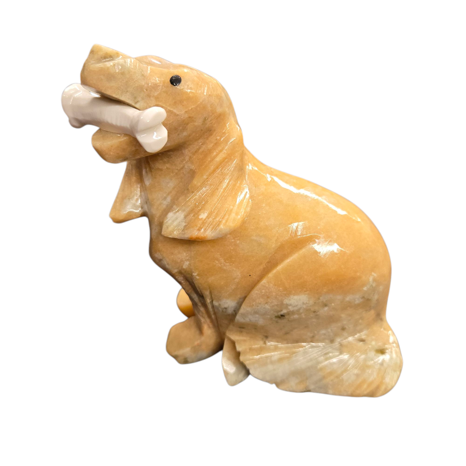 LARGE CALCITE DOG W/BONE