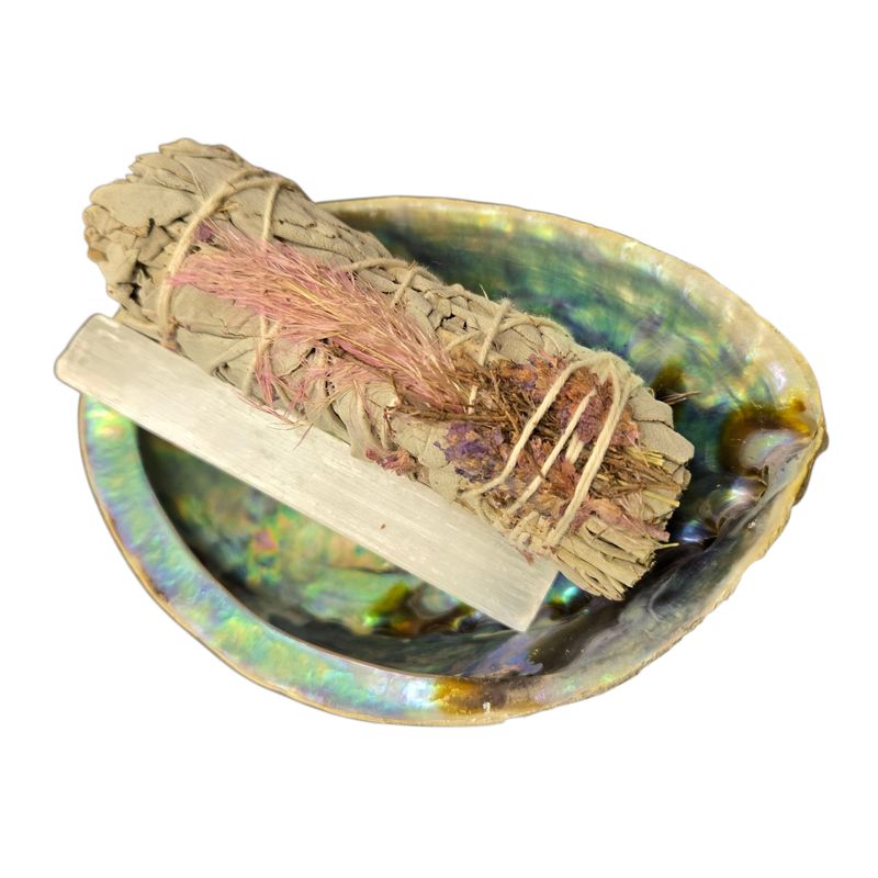 SELENITE WAND &amp; PINK FLORAL SMUDGE 