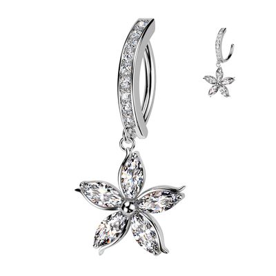316L CZ FLOWER DANGLE 14G 7/16&quot; HINGE NAVEL