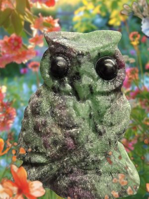 RUBY ZOISITE OWL CARVING
