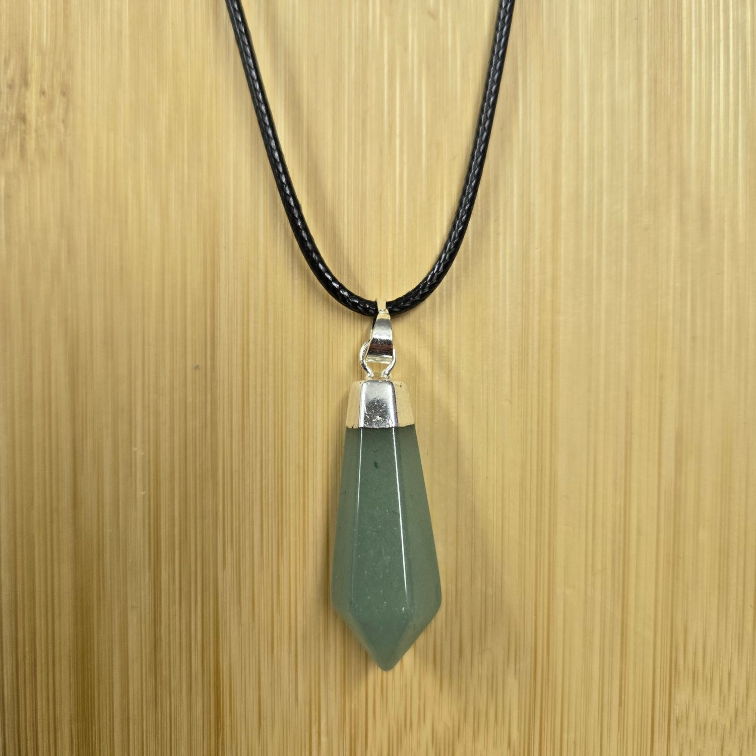 GREEN AVENTURINE FACETED POINT PENDANT NECKLACE