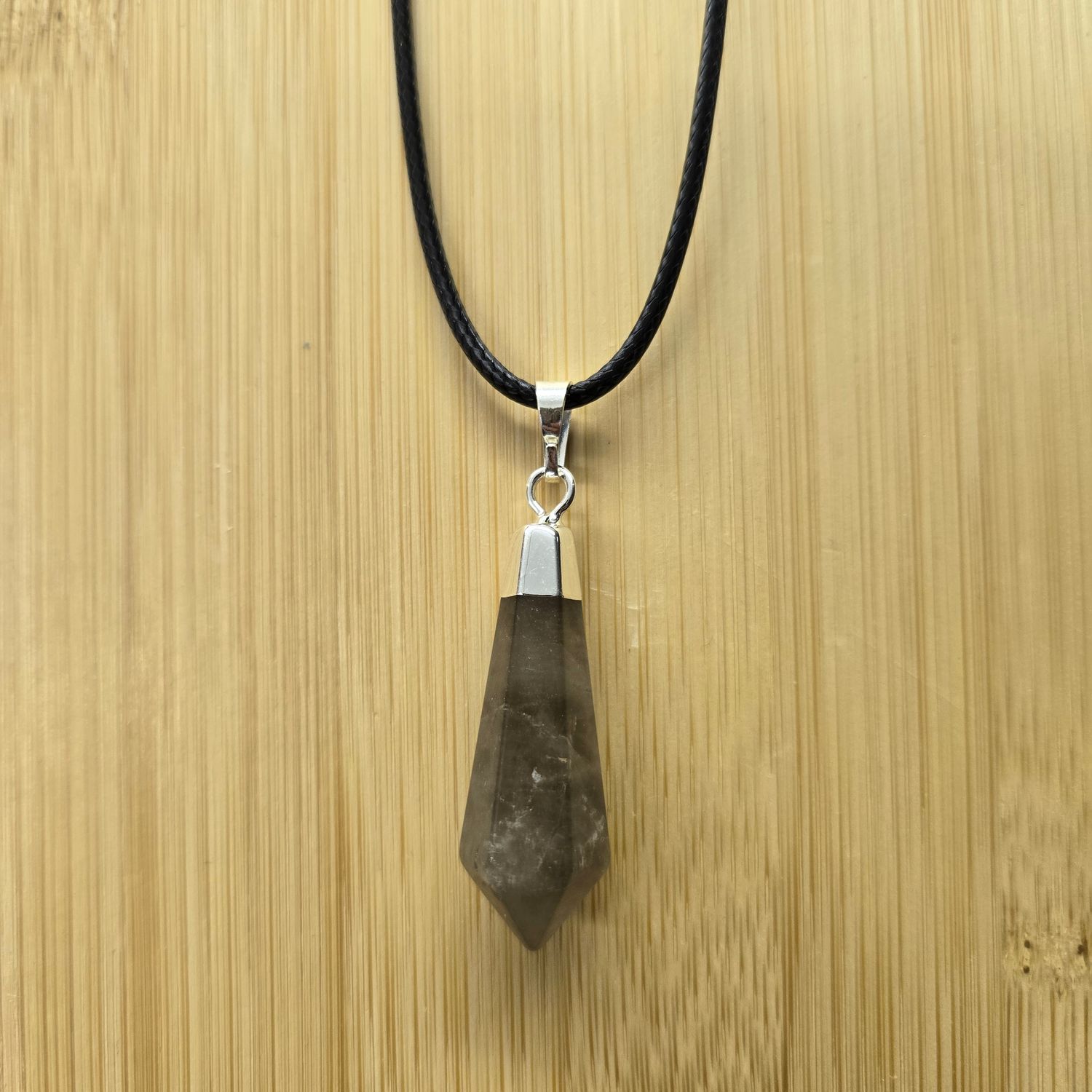 SMOKY QUARTZ FACETED POINT PENDANT NECKLACE