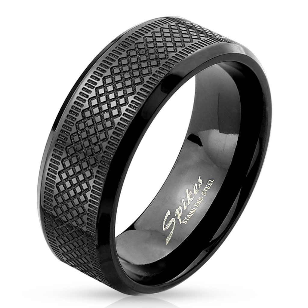 316L BLACK DIAMOND GROOVED RING