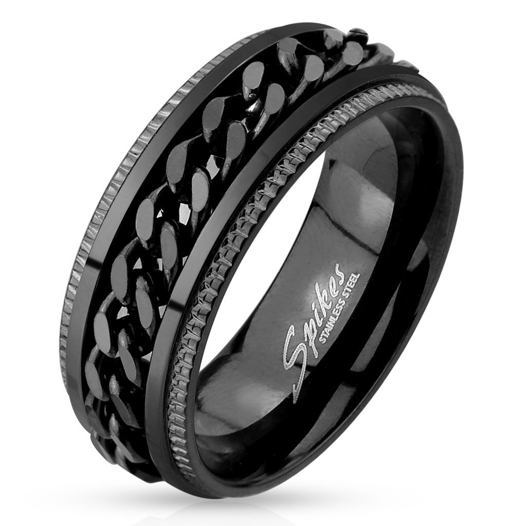 316L BLACK CHAIN SPINNER RING