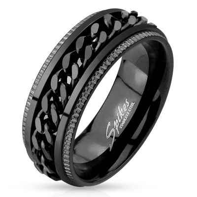 316L BLACK CHAIN SPINNER RING
