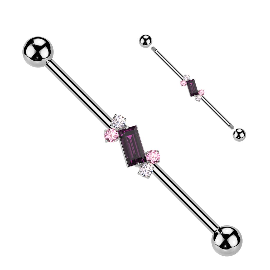 PINK PURPLE CLEAR GEMS 14G 1&amp;1/2&quot; BAR