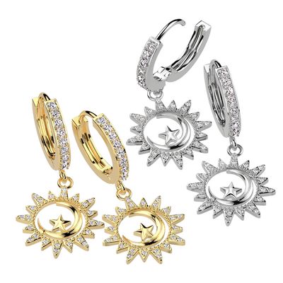 GEM MOON/STAR DANGLE HINGE EARRINGS
