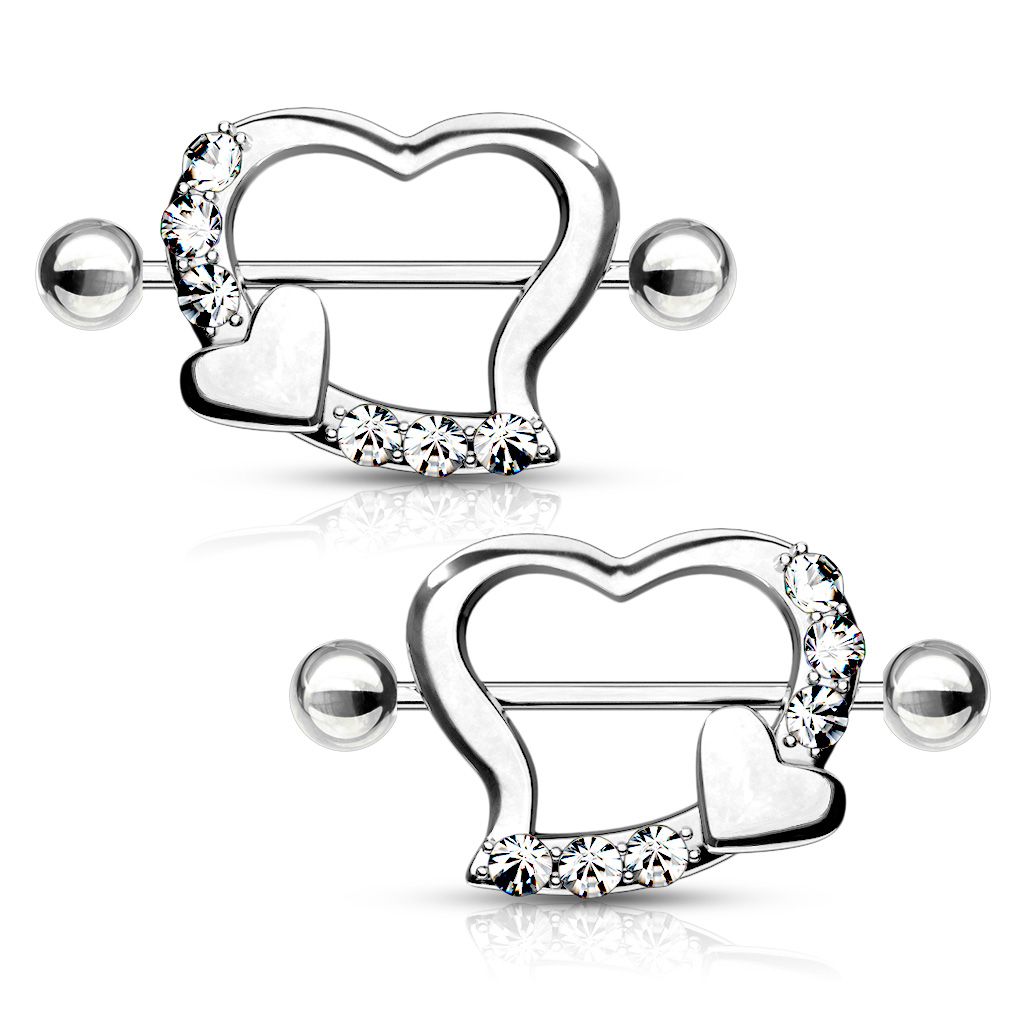 14G 7/8&quot; GEM HEART MINI HEART SHIELDS
