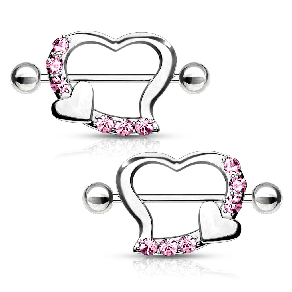 14G 7/8&quot; GEM HEART MINI HEART SHIELDS