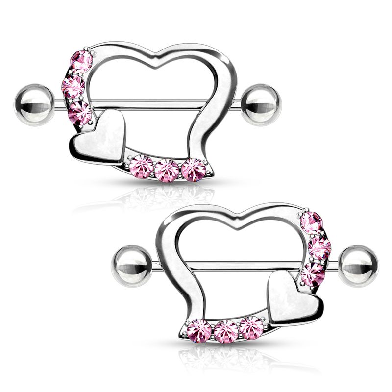 14G 7/8" GEM HEART MINI HEART SHIELDS