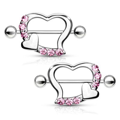 14G 7/8&quot; GEM HEART MINI HEART SHIELDS