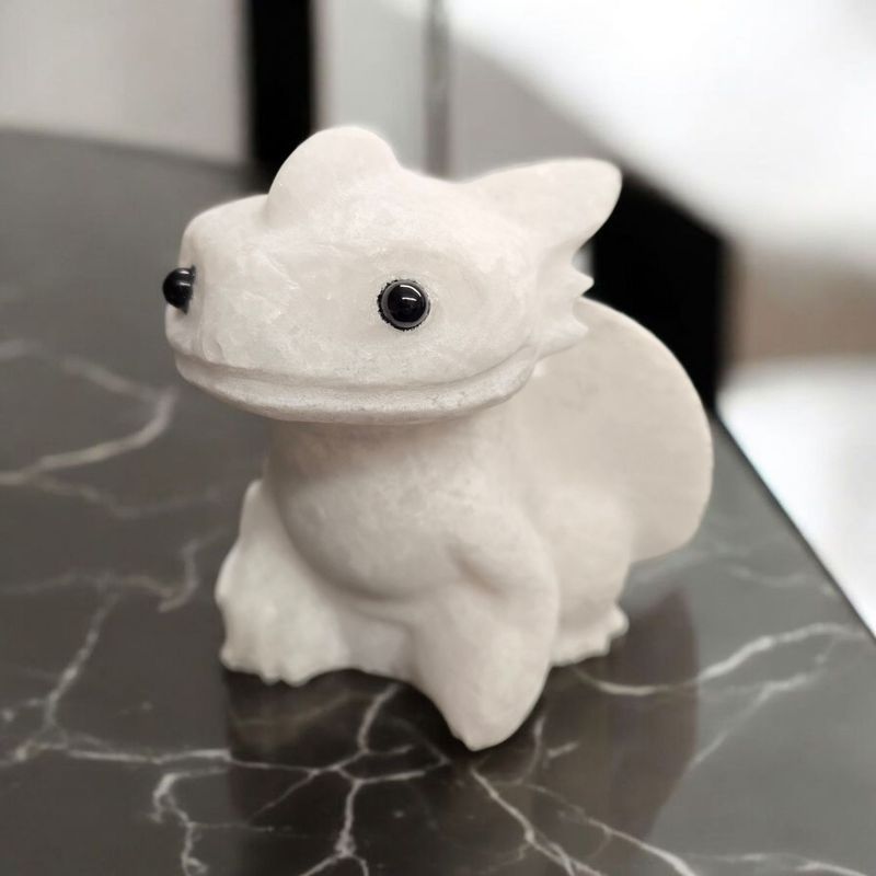 White marble dragon carving figurine Toothless style crystal statue
