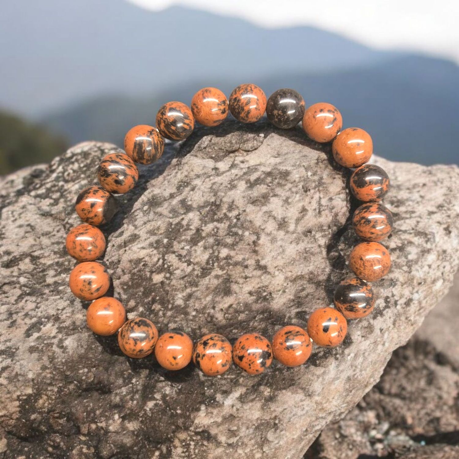 Mahogany Obsidian 8mm Stretchy Bracelet with reddish-brown and black beads – Arkady’s Body Adornment