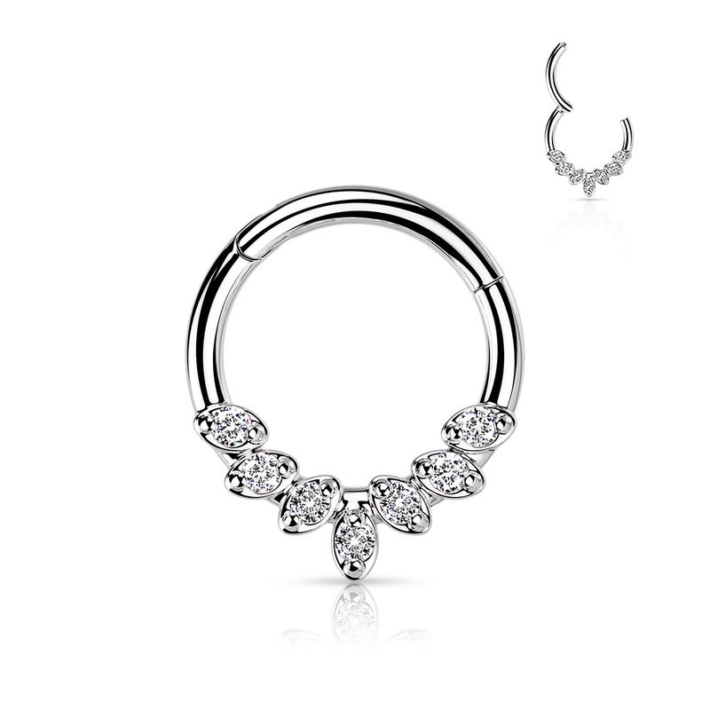 316L stainless steel 16G 3/8 marquise gem hinged segment ring