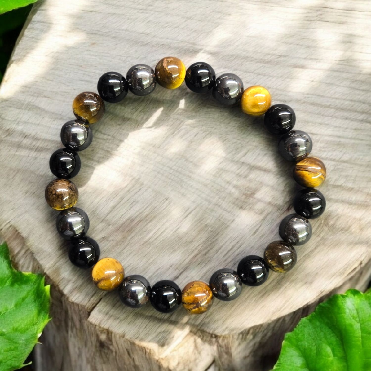 TIGEREYE/ONYX/HEMATITE 8MM BRACELET