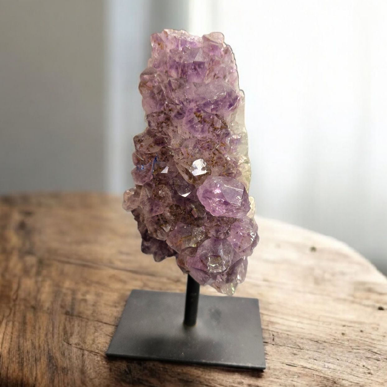MOUNTED DRUZY AMETHYST mounted druzy amethyst crystal display on metal stand with light purple crystal points
