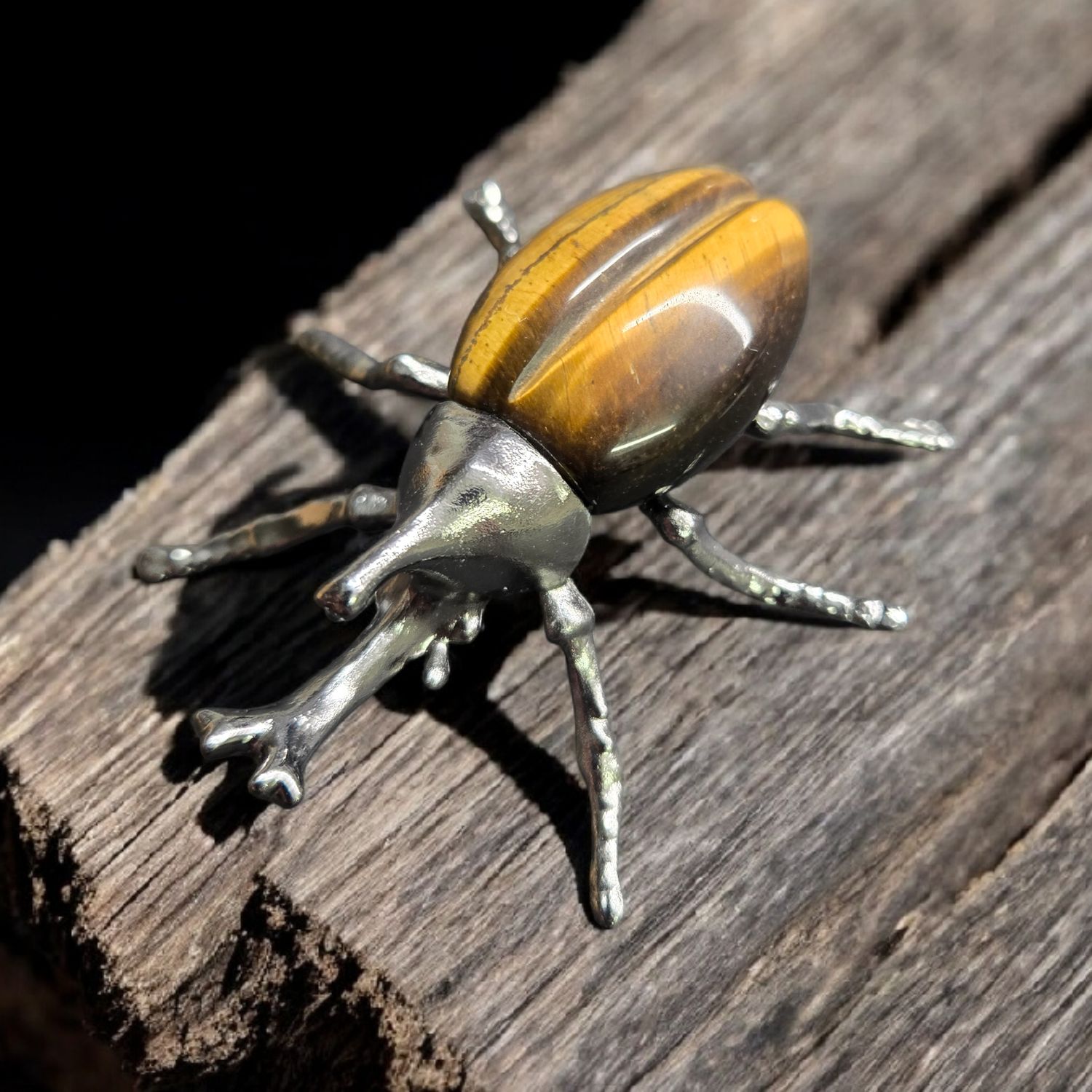 TIGER EYE BEETLE Tiger Eye beetle crystal carving with metallic legs and golden tiger eye body