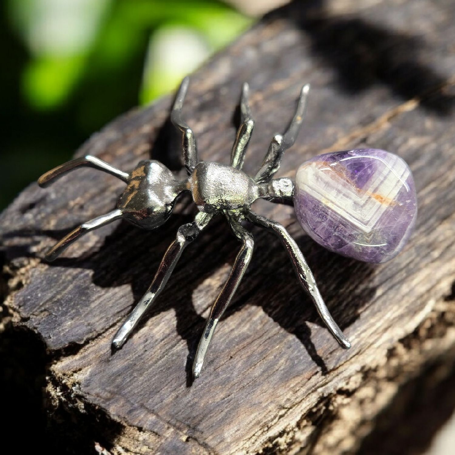 AMETHYST ANT Amethyst ant carving with polished purple amethyst body and metal ant legs
