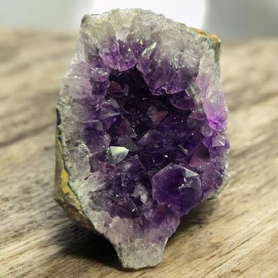 A+ Uruguay Amethyst druzy cut base with deep purple crystal points and polished standing base