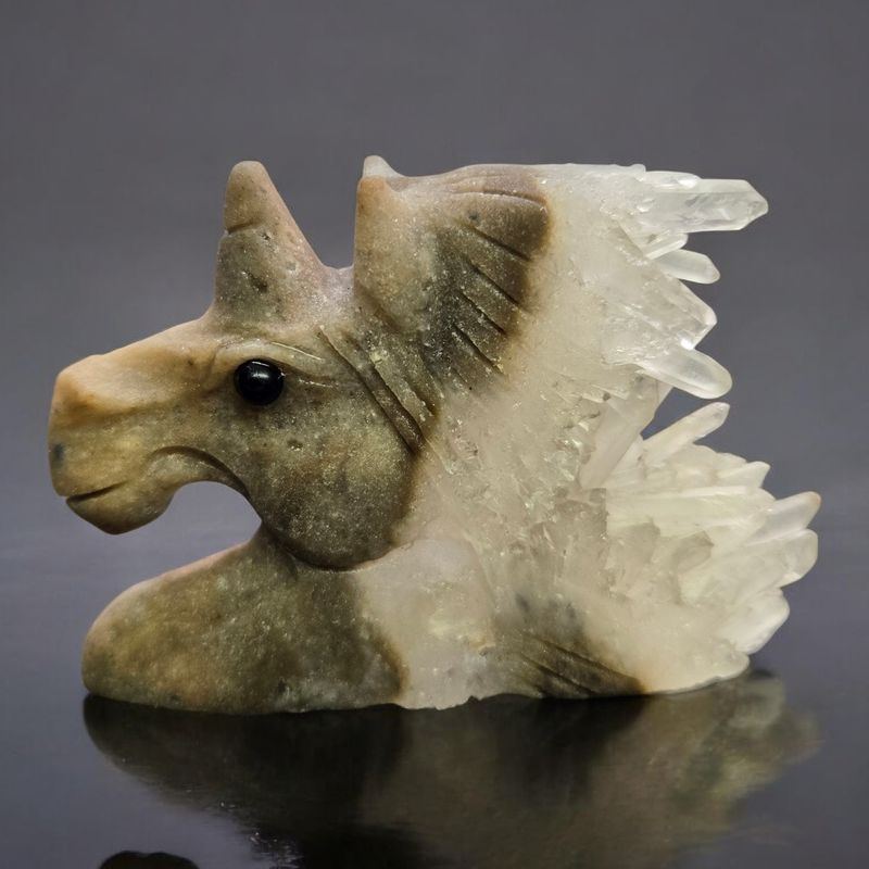 Druzy unicorn crystal carving with sparkling natural crystal details