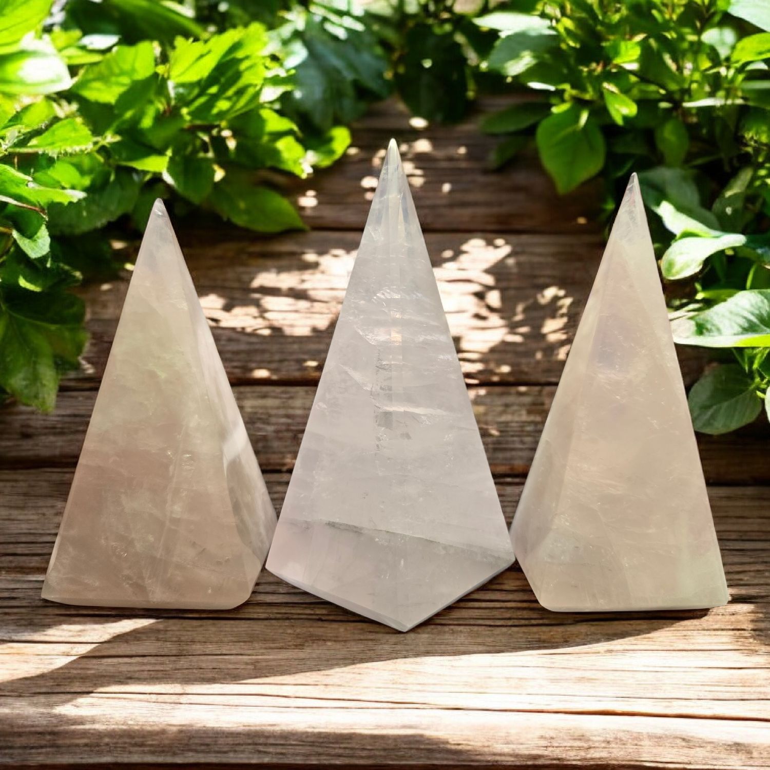 Rose quartz skinny pyramid crystal with soft pink tones