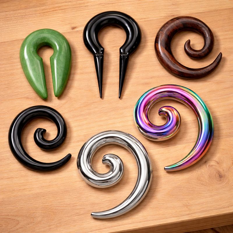 Body jewelry gauges in surgical steel stone and acrylic for stretched ears Arkadys Metaphysical Gifts Amarillo TX