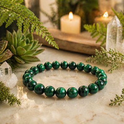 Malachite 8mm bead bracelet natural stone Arkadys Metaphysical Gifts Amarillo, Texas.