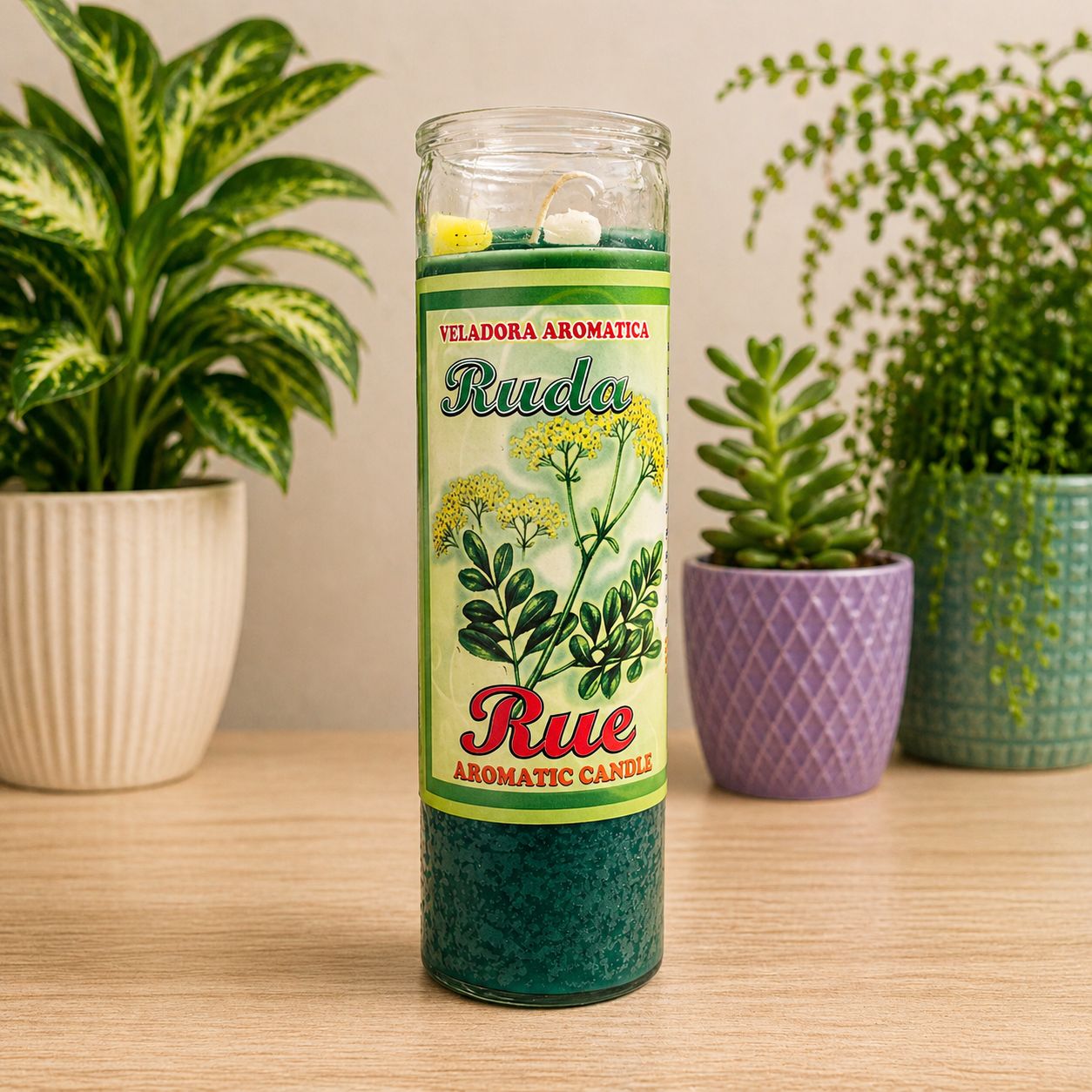 Rue Ruda protection candle green glass jar Arkadys Metaphysical Gifts Amarillo, Texas