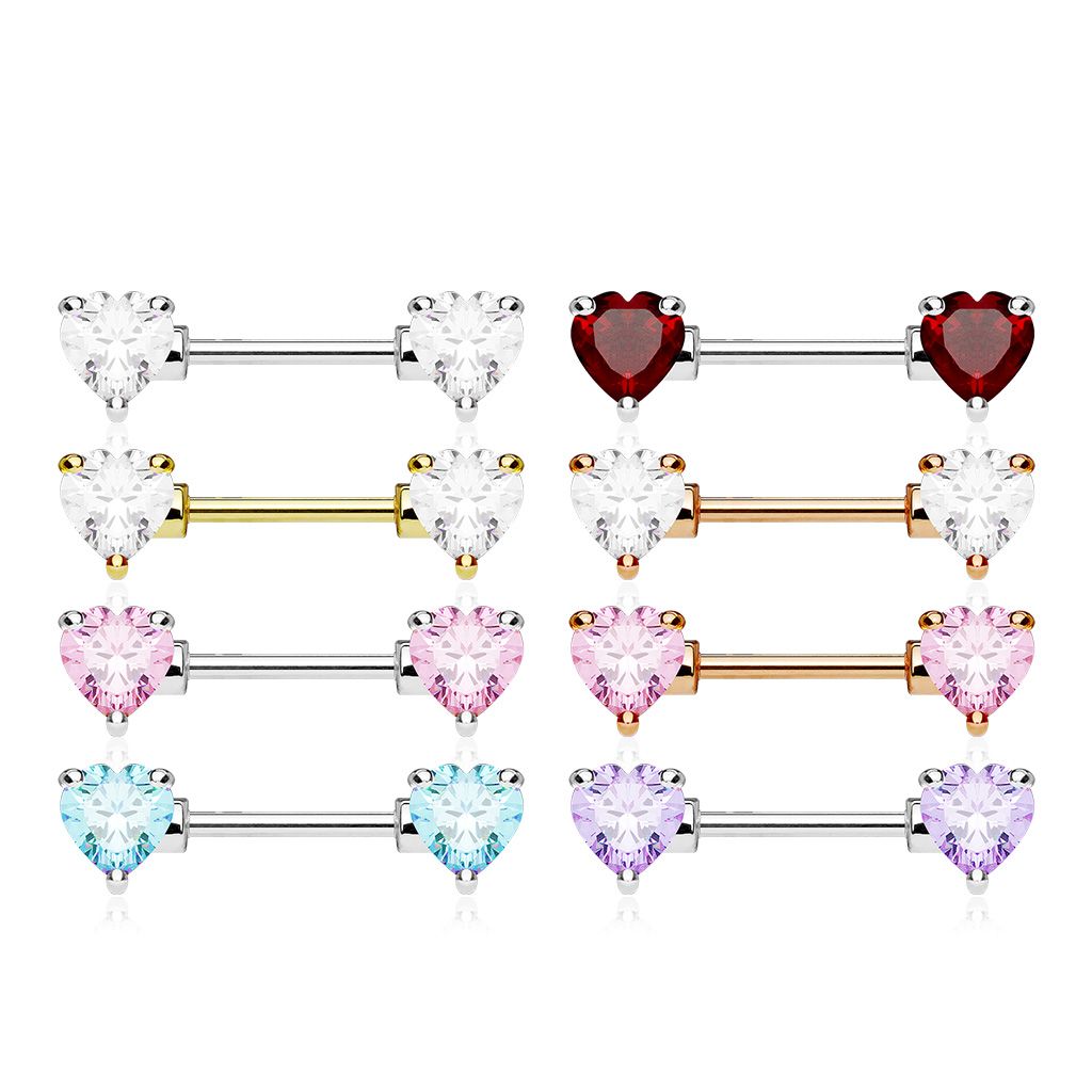 Heart nipple bars 14G 5/8 surgical steel CZ pair – Arkady’s Metaphysical Gifts Amarillo