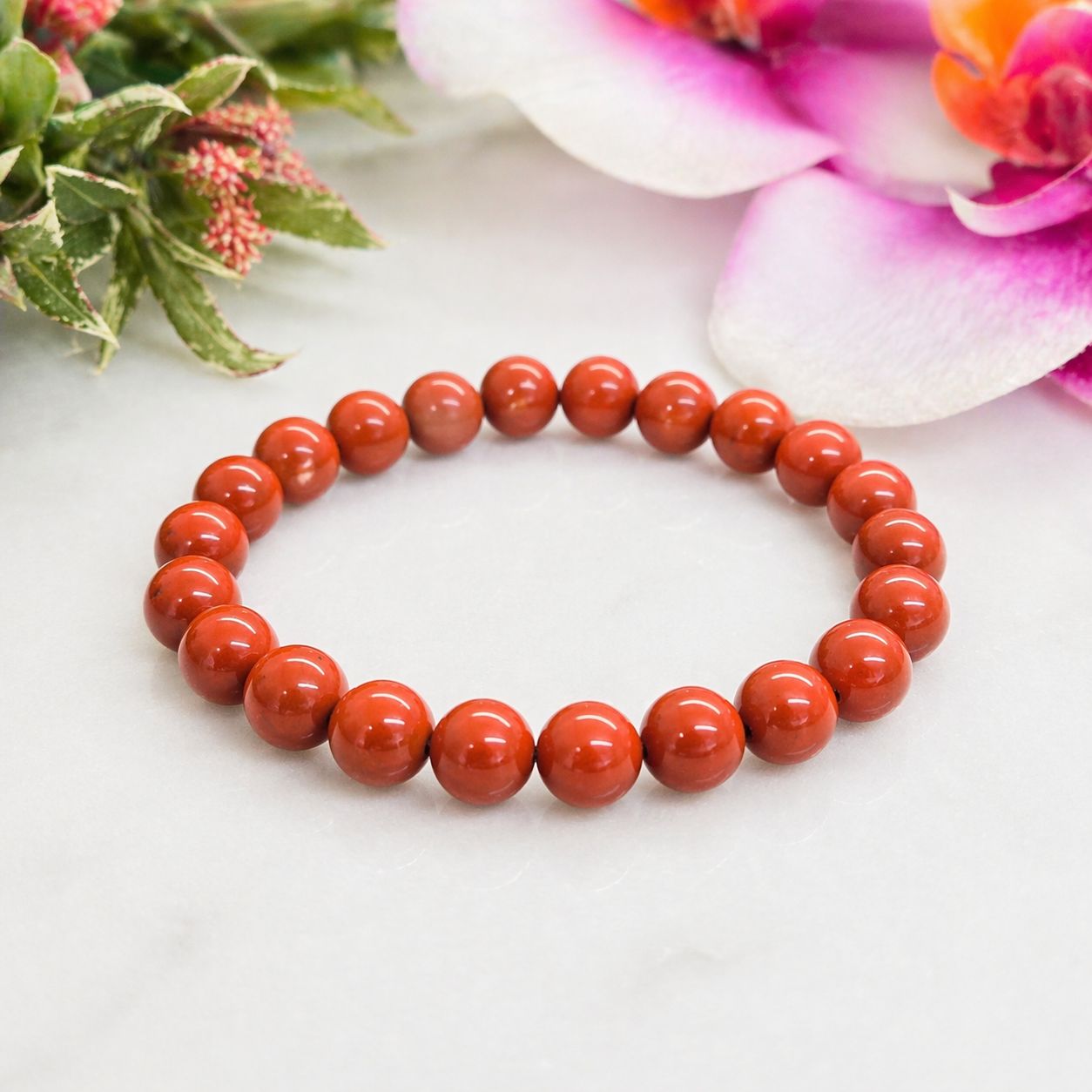 Red jasper 8mm bead bracelet natural stone at Arkadys Metaphysical Gifts Amarillo, TX
