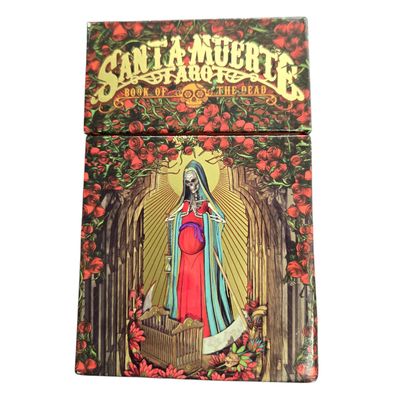 Santa Muerte Tarot deck by Fabio Listrani featuring colorful skeletal artwork on the illustrated box