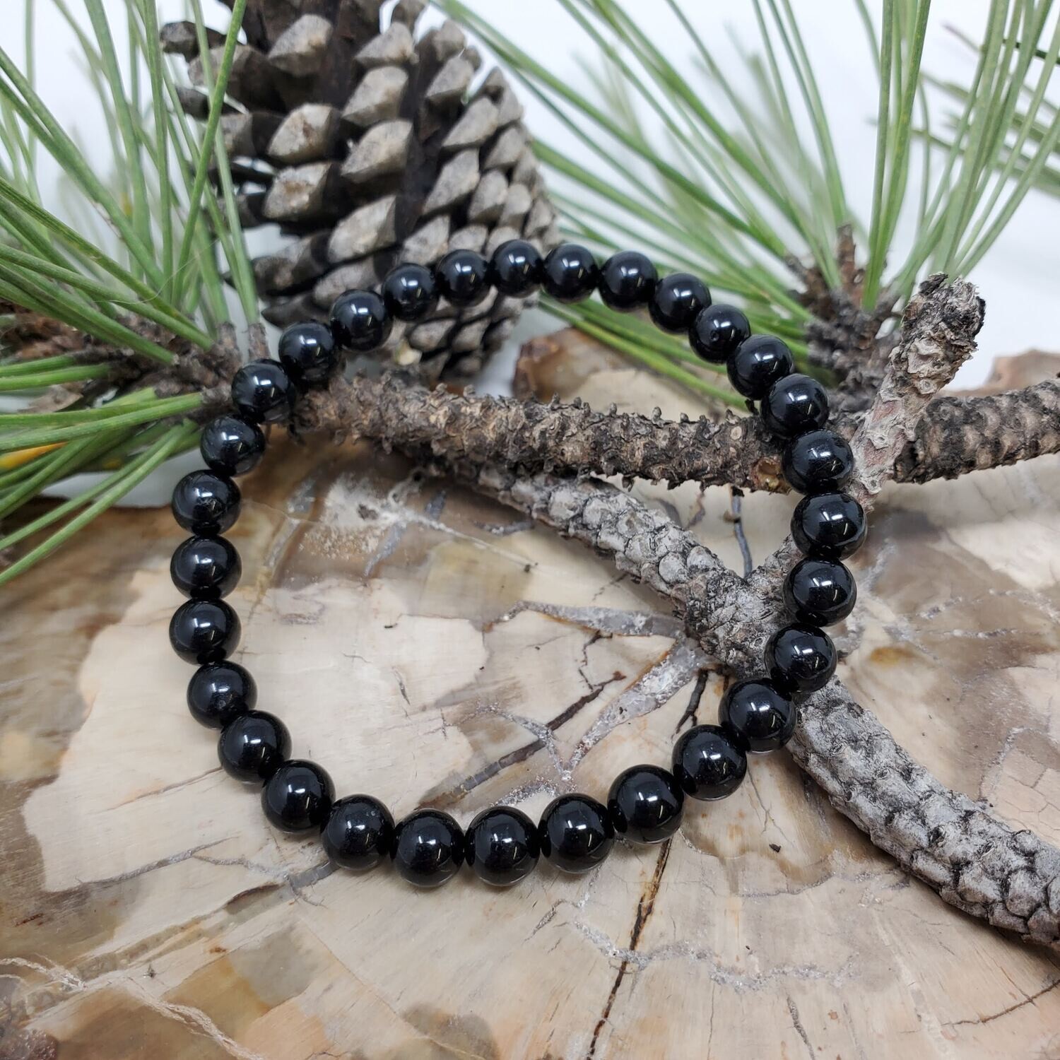 Black tourmaline 6mm stretch bracelet with polished natural gemstone beads