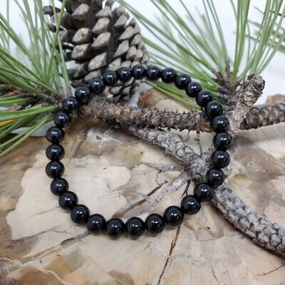 Black tourmaline 6mm stretch bracelet with polished natural gemstone beads
