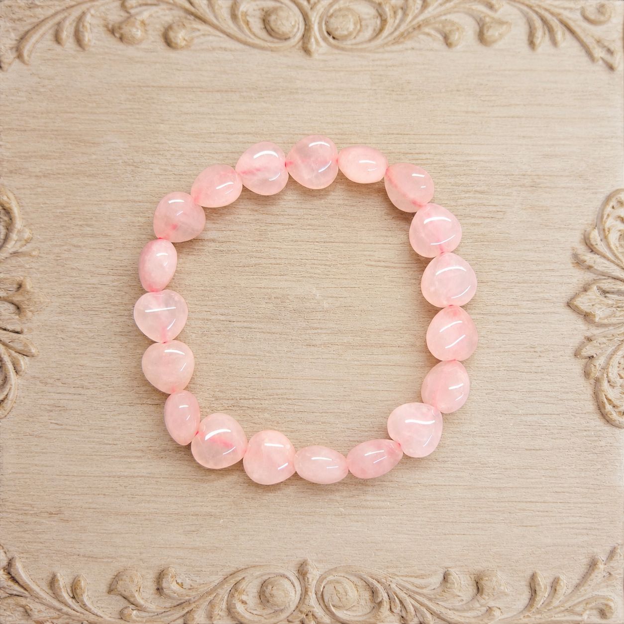 A single rose quartz heart bracelet stretchy beaded crystal bracelet Arkadys Metaphysical Gifts Amarillo Texas