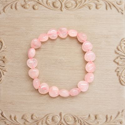 ROSE QUARTZ HEART BRACELET A single rose quartz heart bracelet stretchy beaded crystal bracelet Arkadys Metaphysical Gifts Amarillo Texas