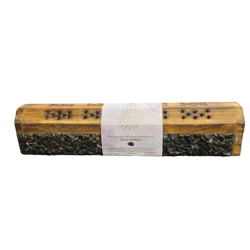 BLACK OBSIDIAN CRYSTALS INCENSE COFFIN