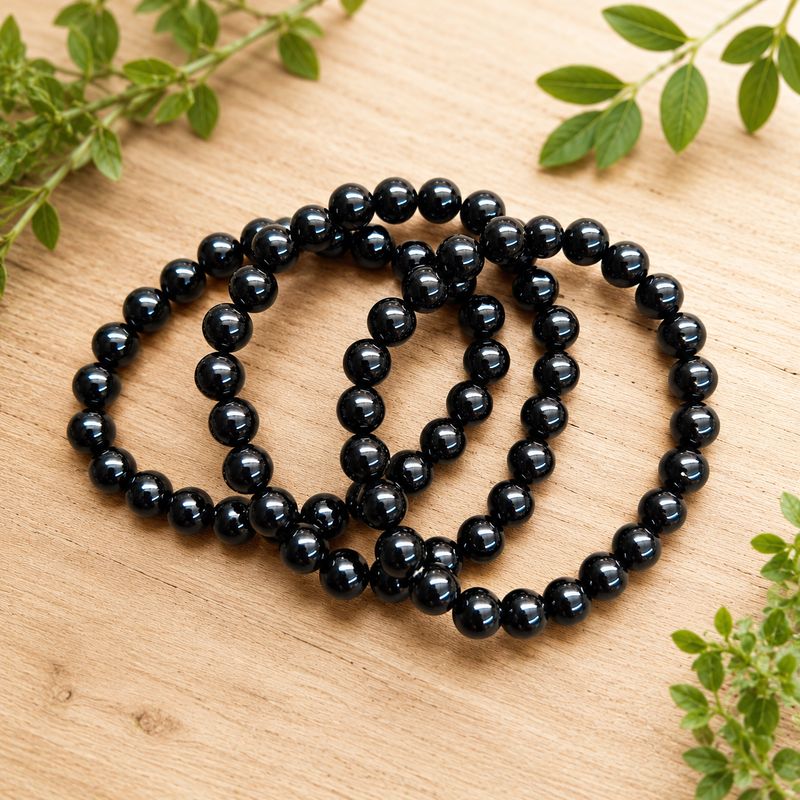 Multiple polished black onyx 8mm stretch bracelet with glossy round gemstone beads