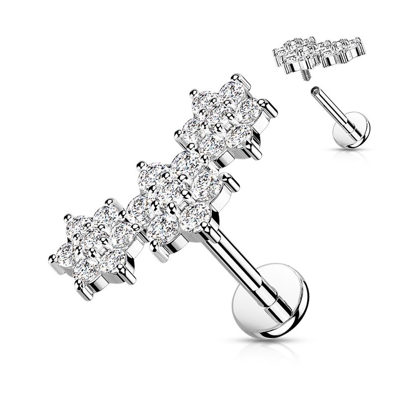 Triple CZ flower cartilage stud 16G internally threaded – Arkady’s Metaphysical Gifts Amarillo