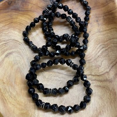 black obsidian faceted 8mm gemstone stretch bracelet