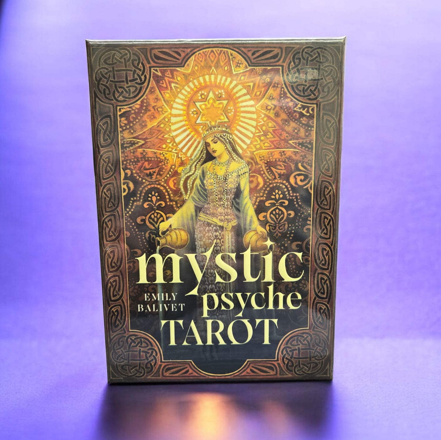 Mystic Psyche Tarot deck by Emily Balivet featuring mythological artwork and 78 cards for spiritual guidance.