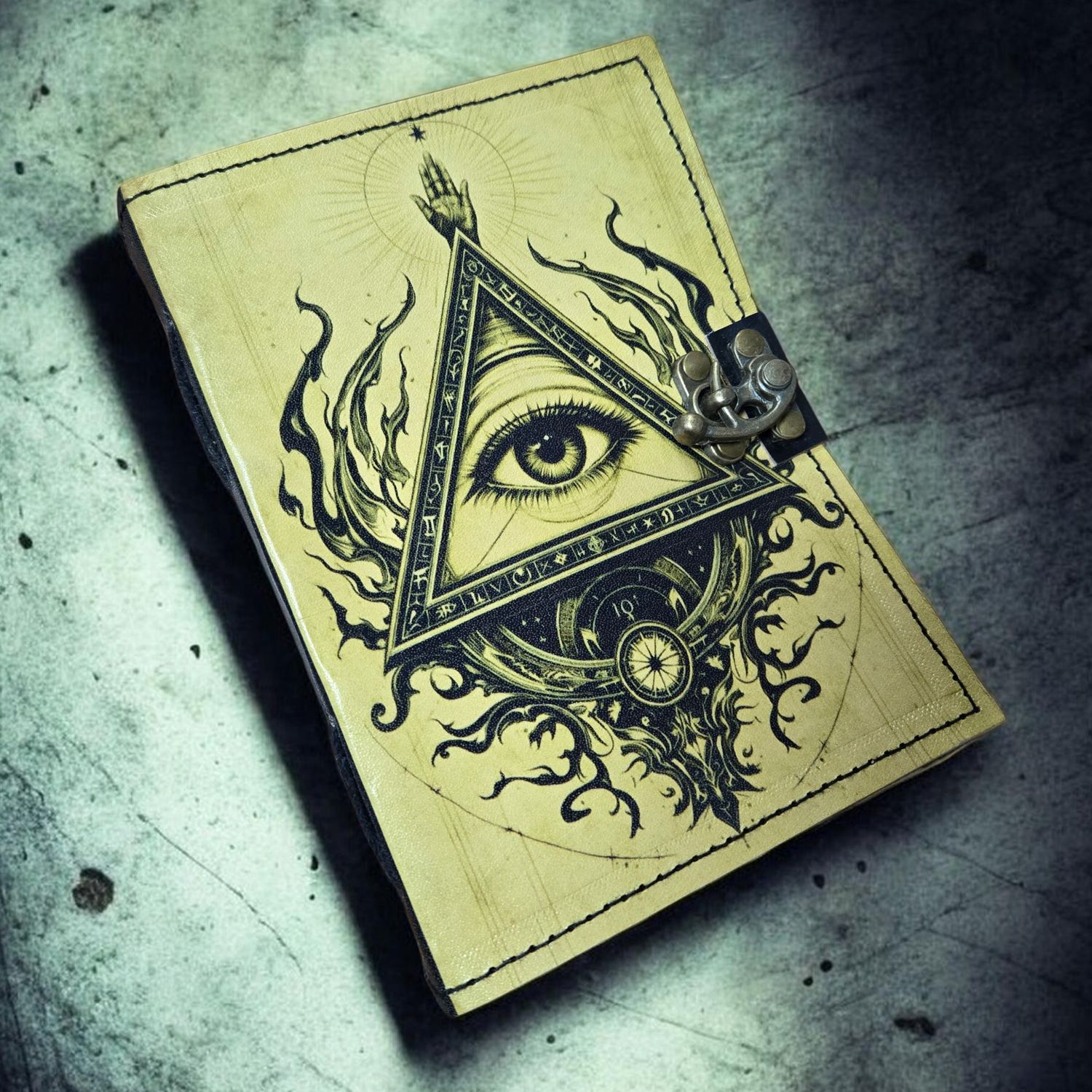 All Seeing Eye leather journal with latch and blank pages at Arkadys Metaphysical Gifts metaphysical shop in Amarillo Texas