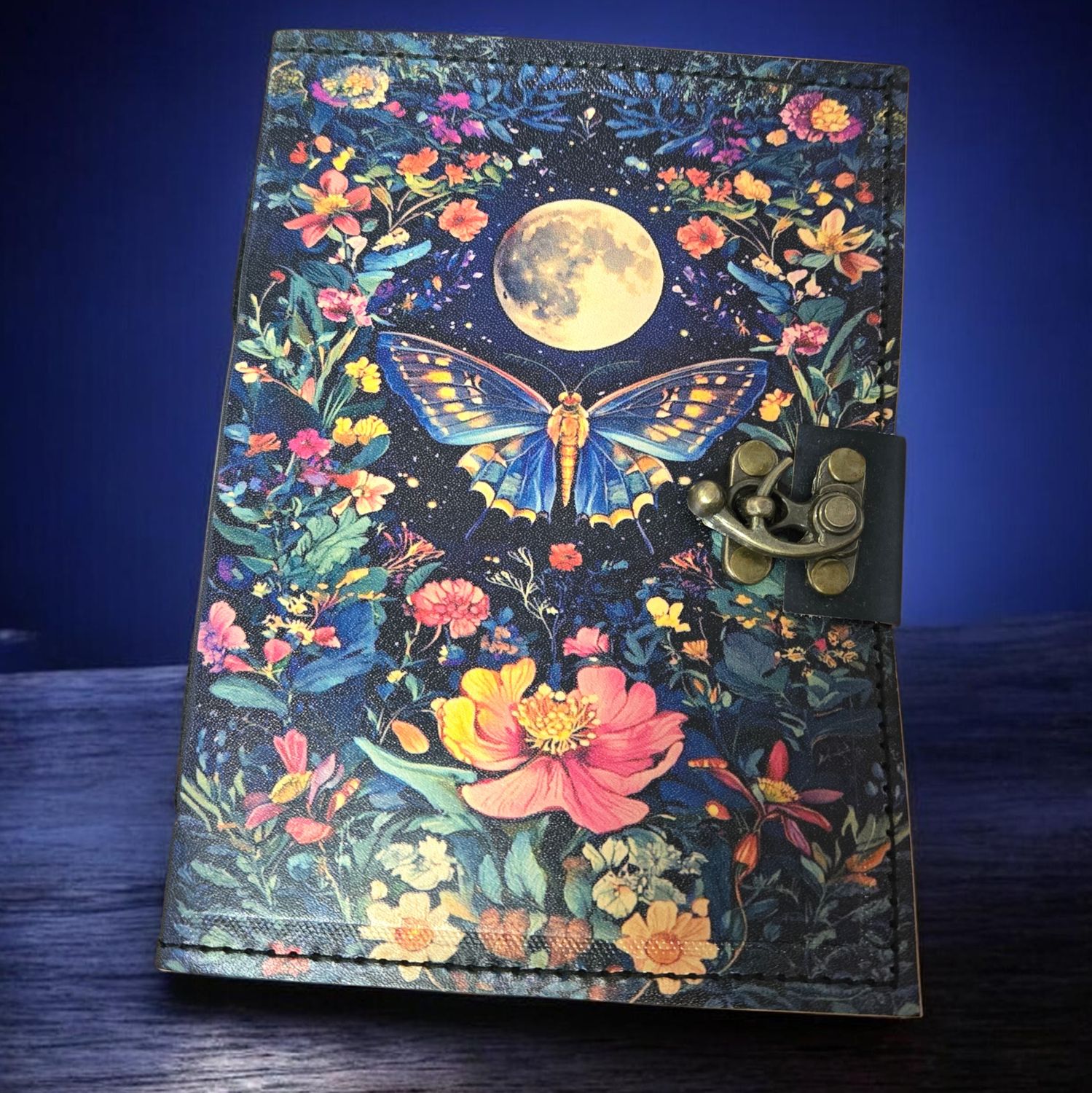 Butterfly flowers leather journal with latch at Arkadys Metaphysical Gifts metaphysical shop in Amarillo Texas