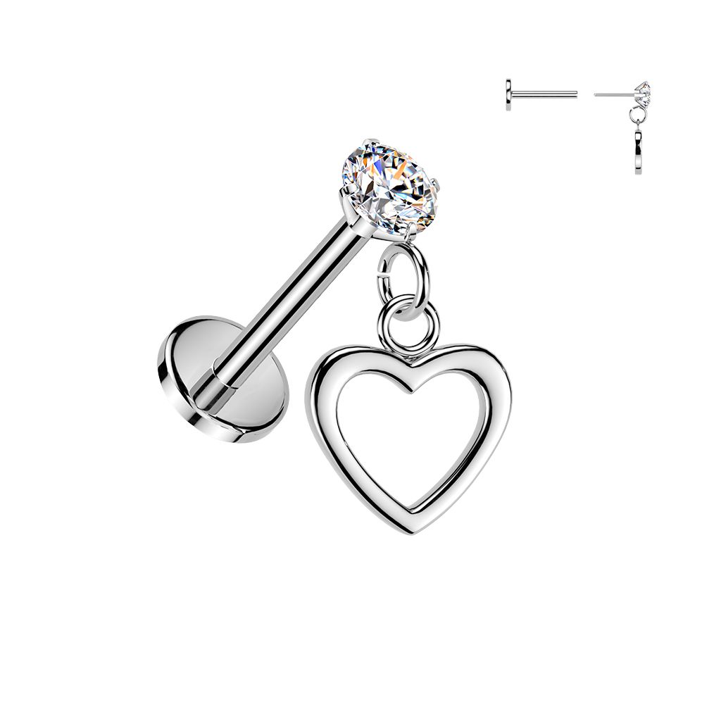 Heart dangle labret stud 16G 5/16 steel lip and ear jewelry – Arkady’s Metaphysical Gifts Amarillo