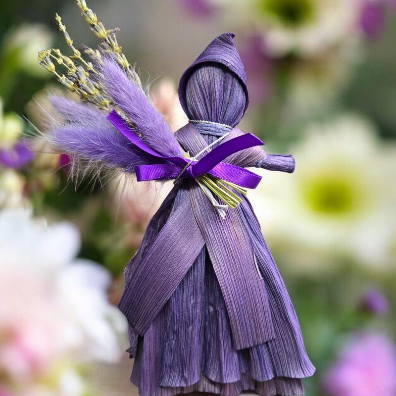 Spring Lavender Poppet corn husk doll for protection and abundance at Arkady’s Metaphysical Gifts