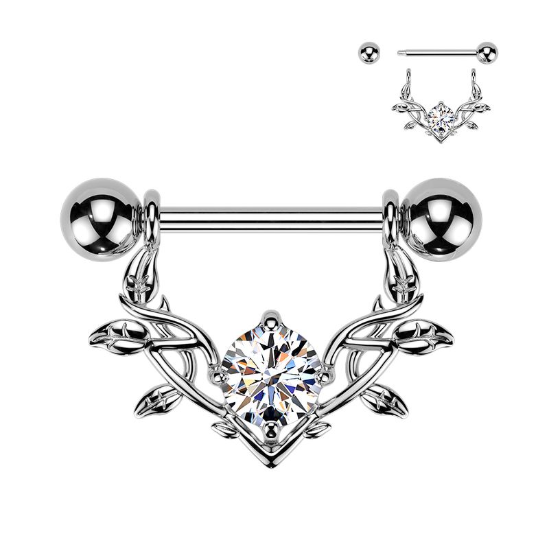 CZ floral half shield nipple rings 14G surgical steel pair – Arkady’s Metaphysical Gifts Amarillo