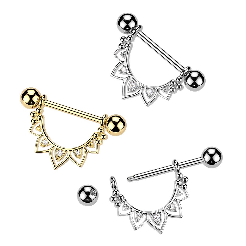 CZ Bali half shield nipple rings 14G surgical steel and gold pair – Arkady’s Metaphysical Gifts Amarillo