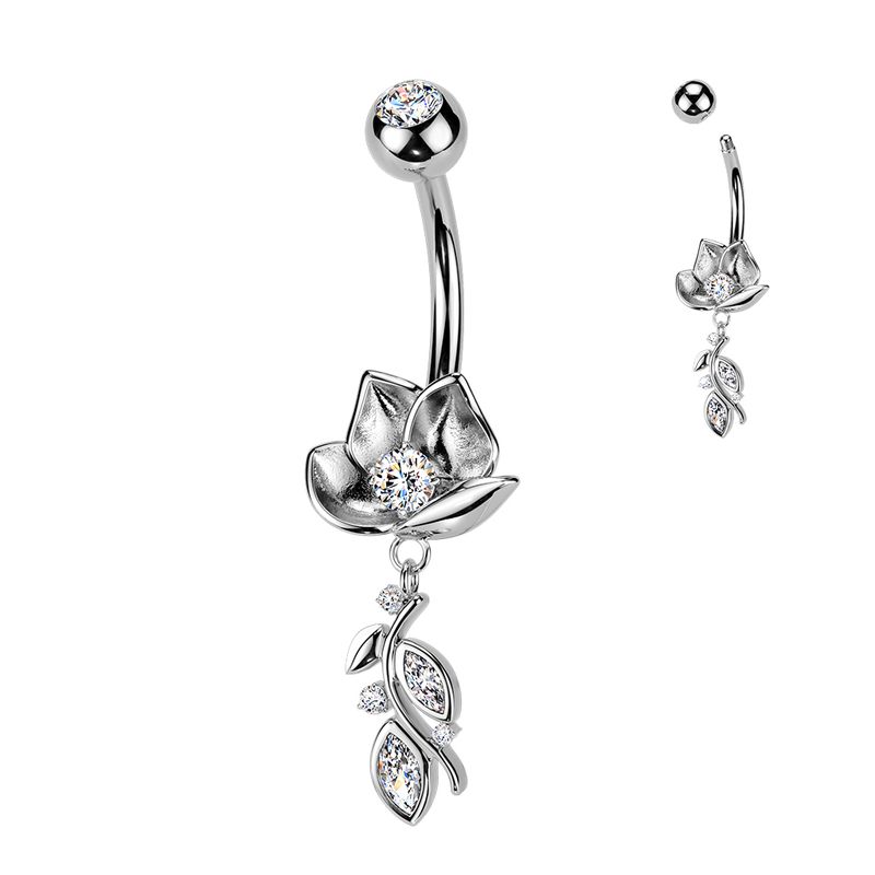 Petite flower leaf dangle navel ring 14G surgical steel belly piercing jewelry – Arkady’s Metaphysical Gifts Amarillo