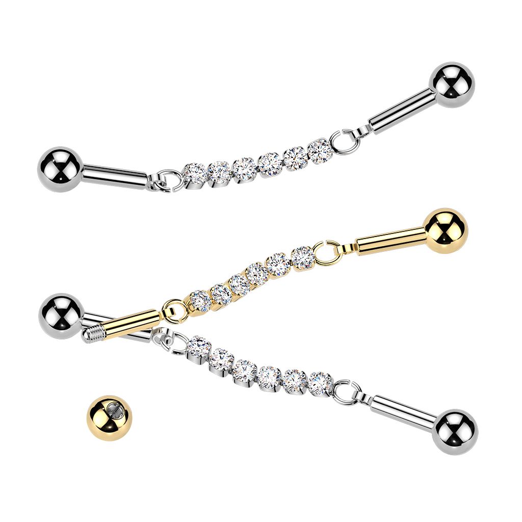 Gems chain industrial barbell 14G surgical steel with clear stones – Arkady’s Metaphysical Gifts Amarillo