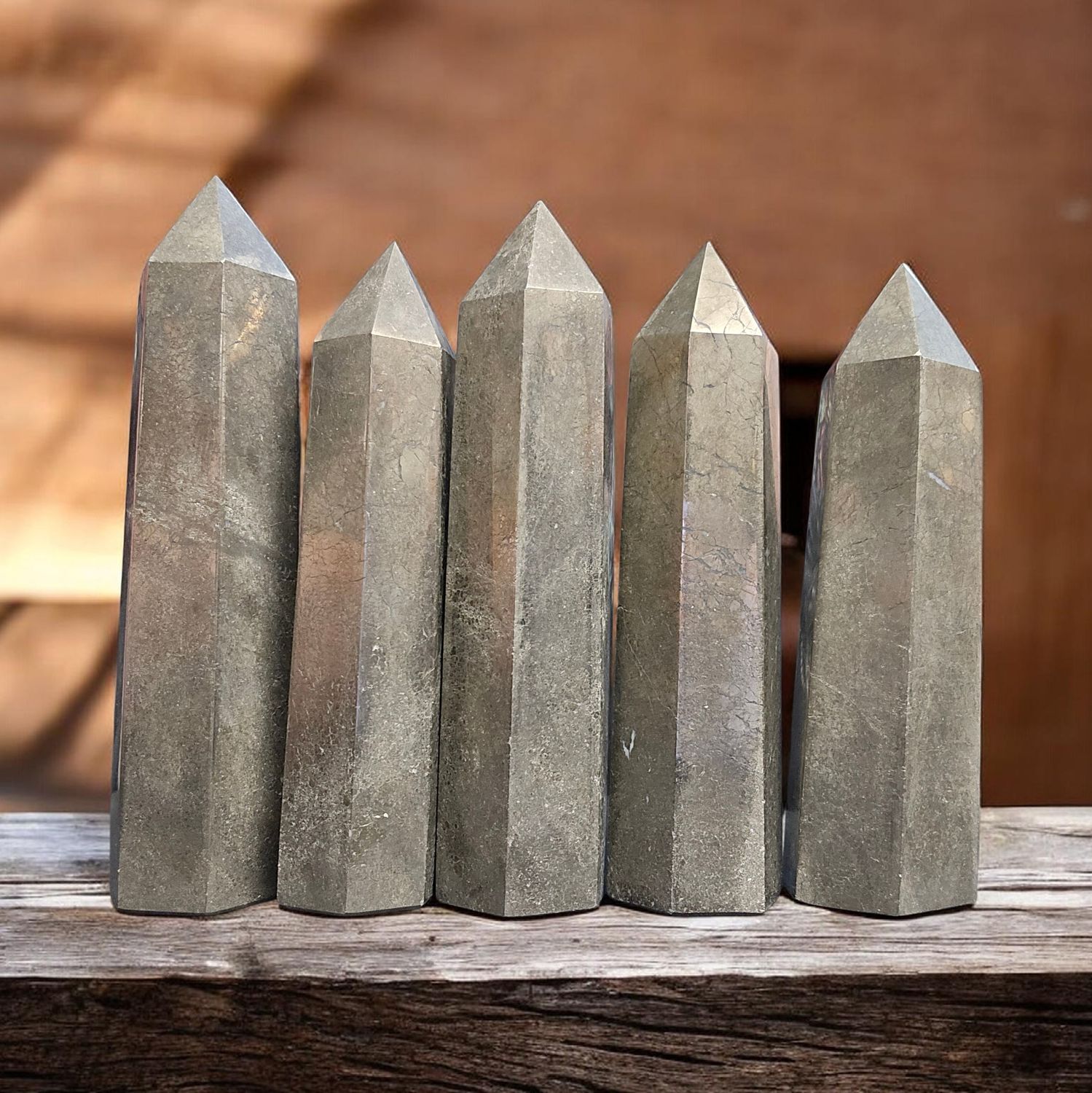 Pyrite tower crystal point for abundance and protection at Arkadys Metaphysical Gifts Amarillo TX