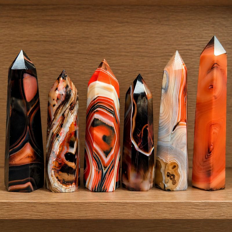 Sardonyx crystal towers banded stone obelisks Arkadys Metaphysical Gifts Amarillo, Texas.